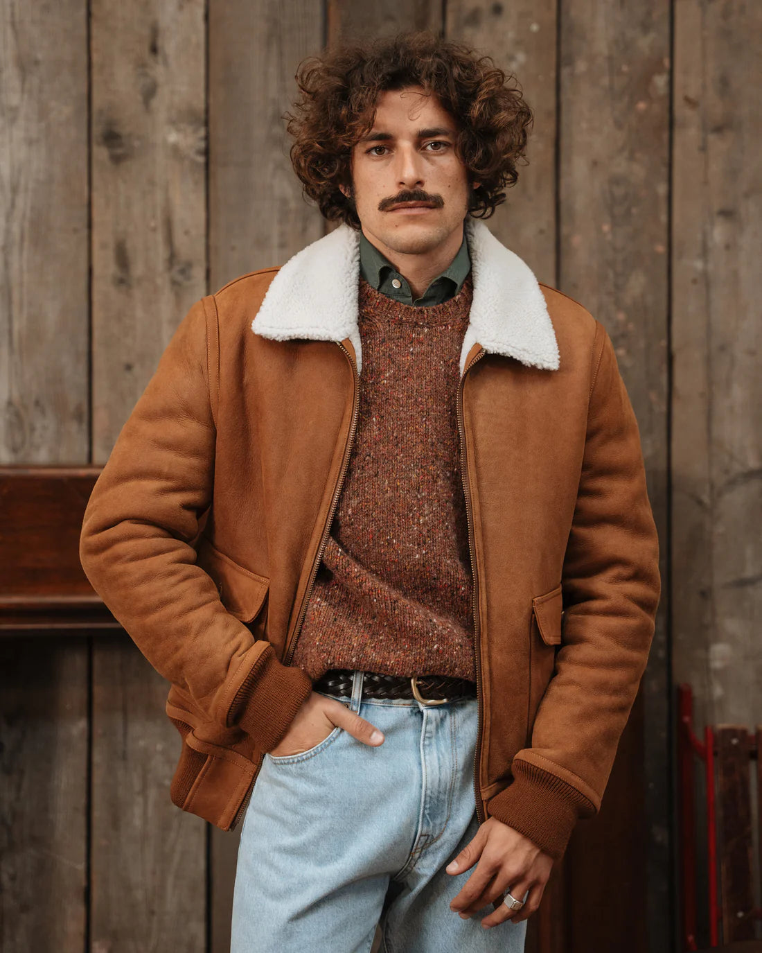 Mens Tan Balsorani Suede Trucker Jacket