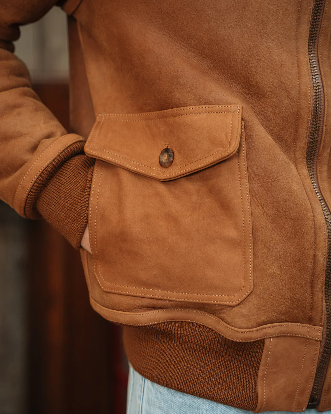 Mens Tan Balsorani Suede Trucker Jacket