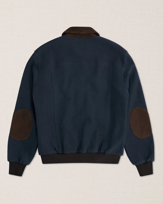 Mens Navy Blue With Brown Vingola Leather Trucker jacket