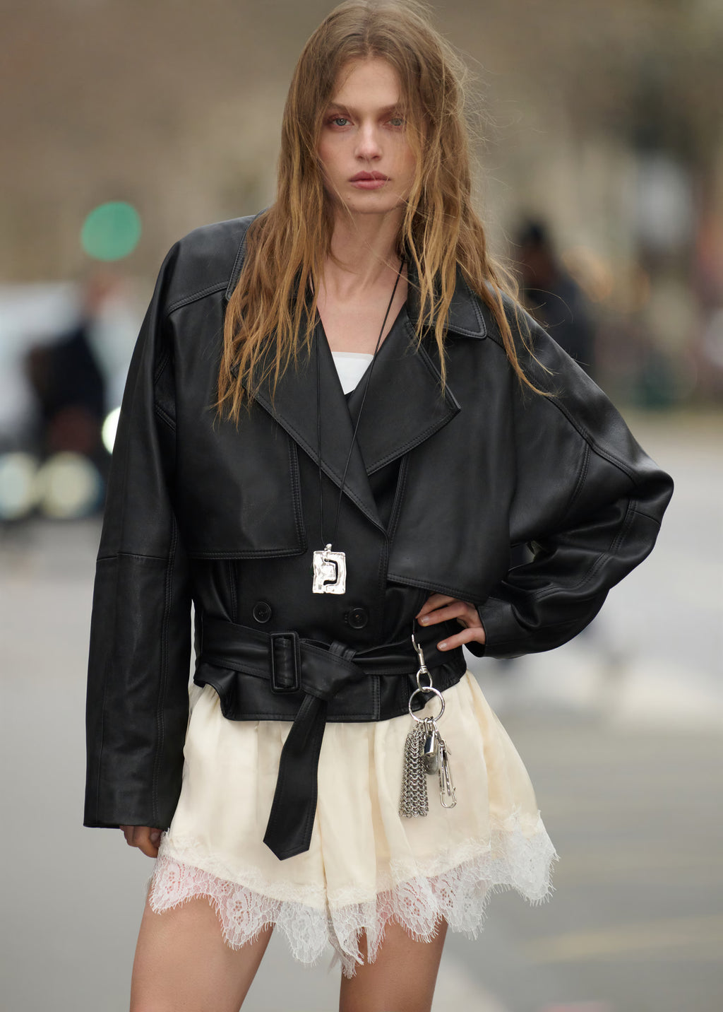 Womens Black Oversized Classic Leather jacket