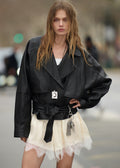 Womens Black Oversized Classic Leather jacket