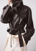 leather jacket with maxi lapels