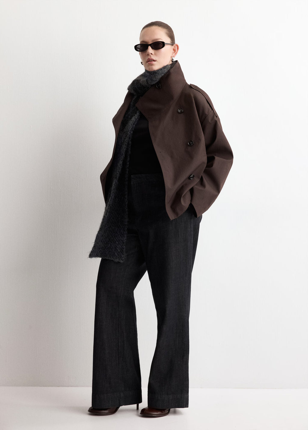 Funnel-neck cropped Cotton trench coat