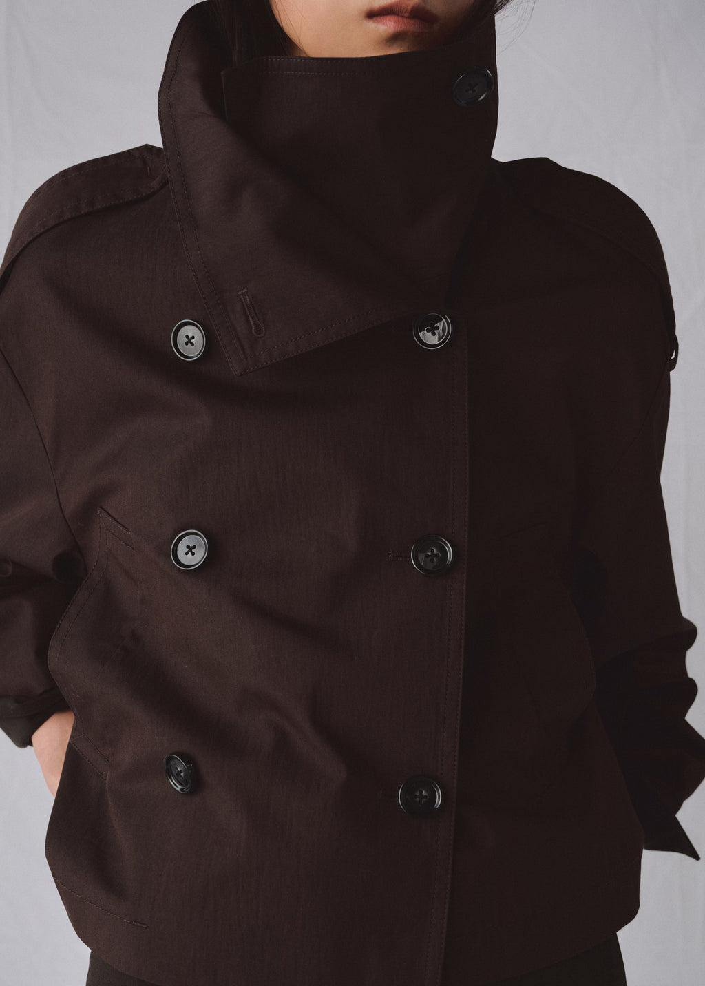 Funnel-neck cropped Cotton trench coat