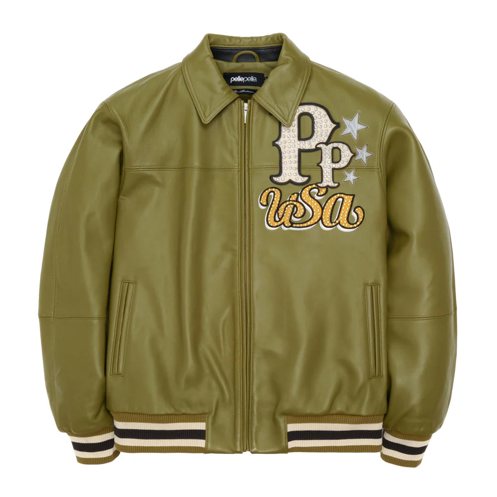 Stars and Stripes Olive Leather Jacket