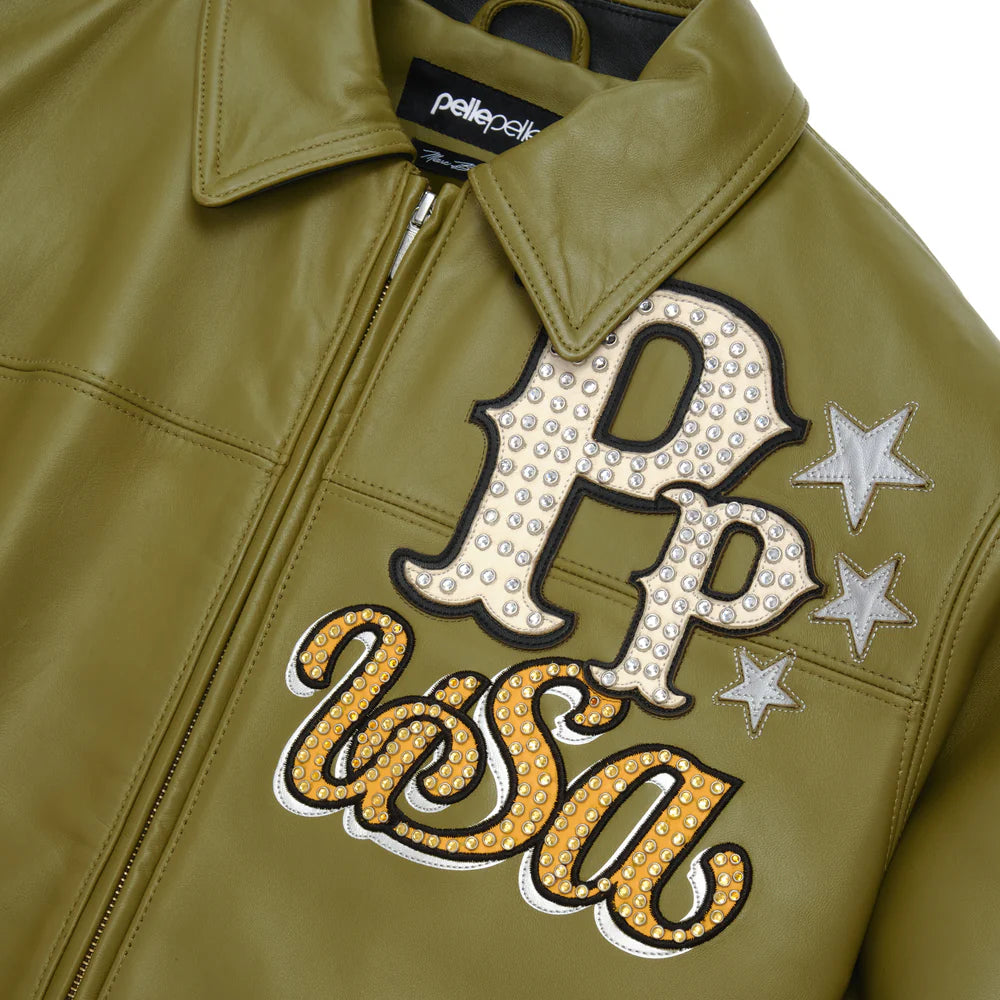 Stars and Stripes Olive Leather Jacket