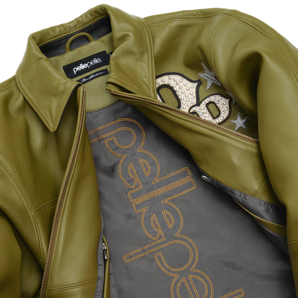Stars and Stripes Olive Leather Jacket