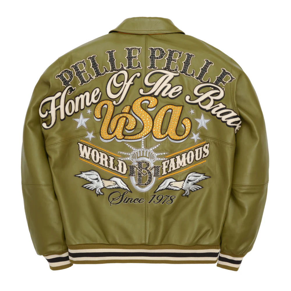 Stars and Stripes Olive Leather Jacket