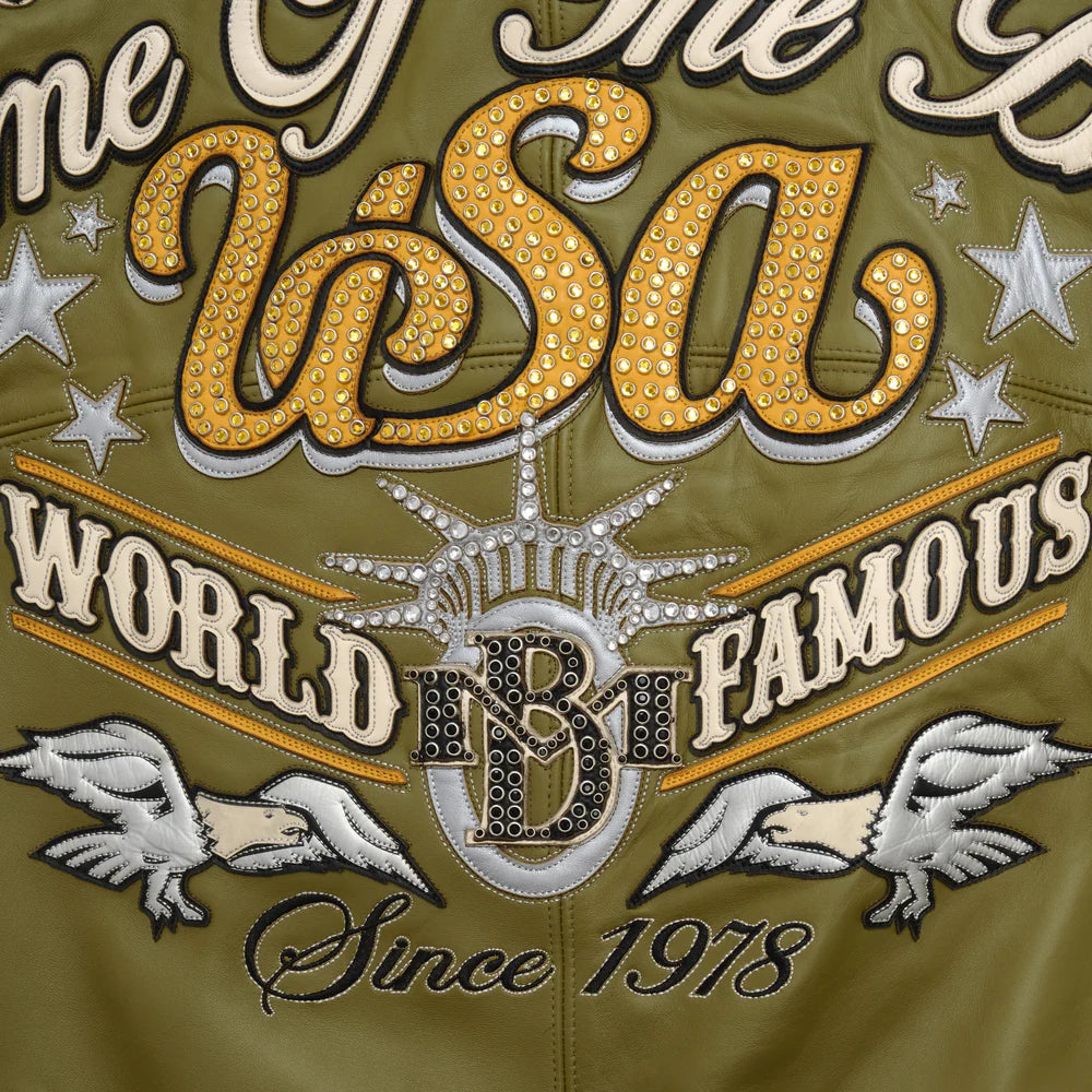 Stars and Stripes Olive Leather Jacket
