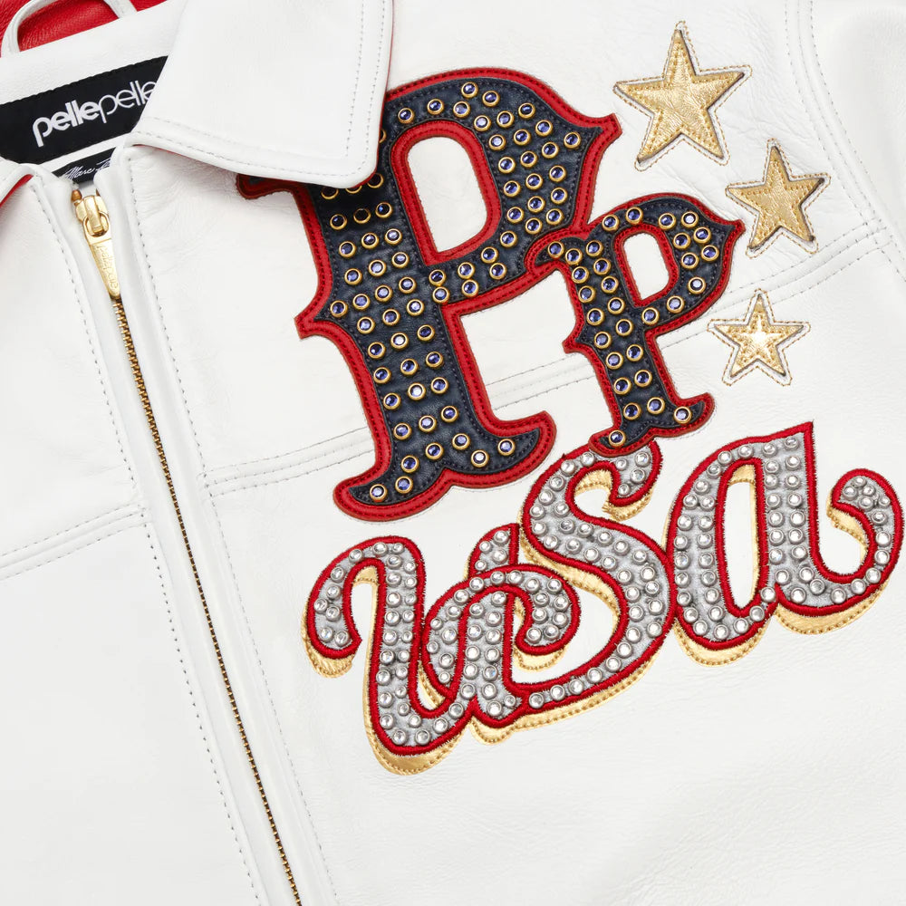 Stars and Stripes White Leather Jacket