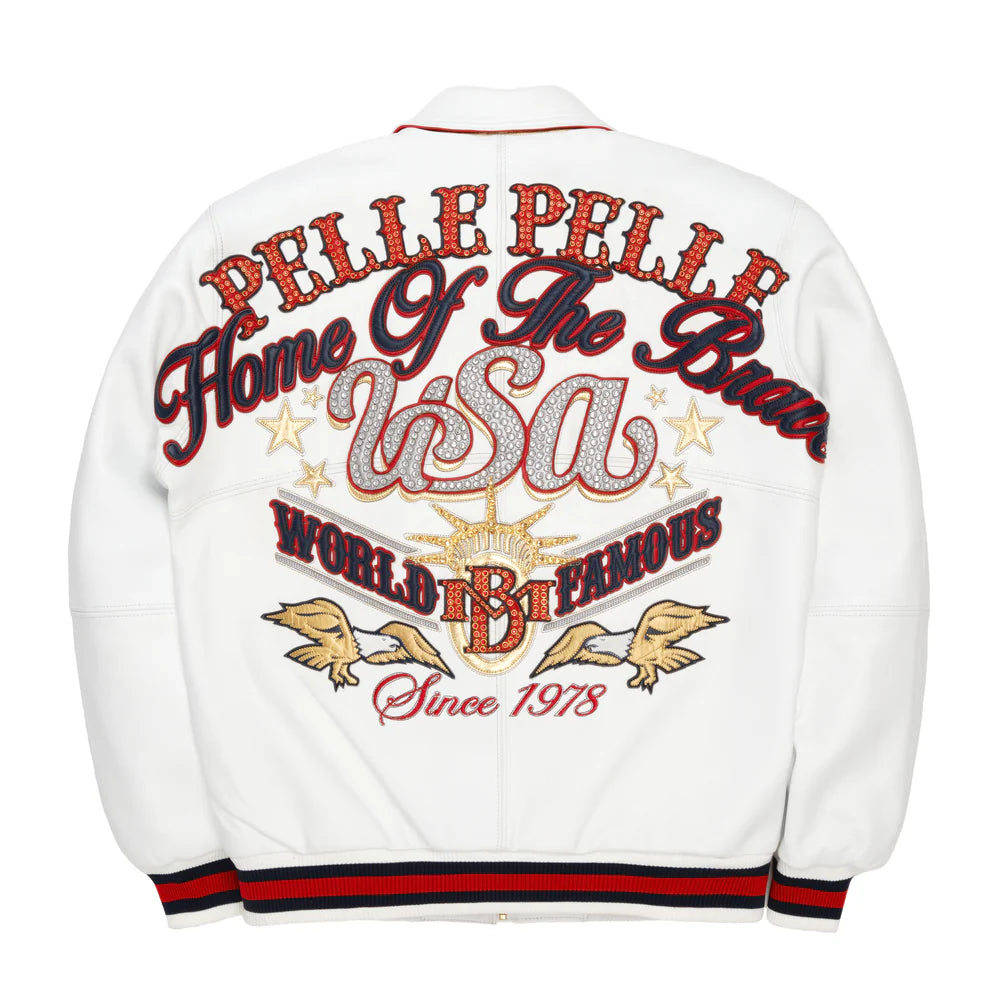 Stars and Stripes White Leather Jacket