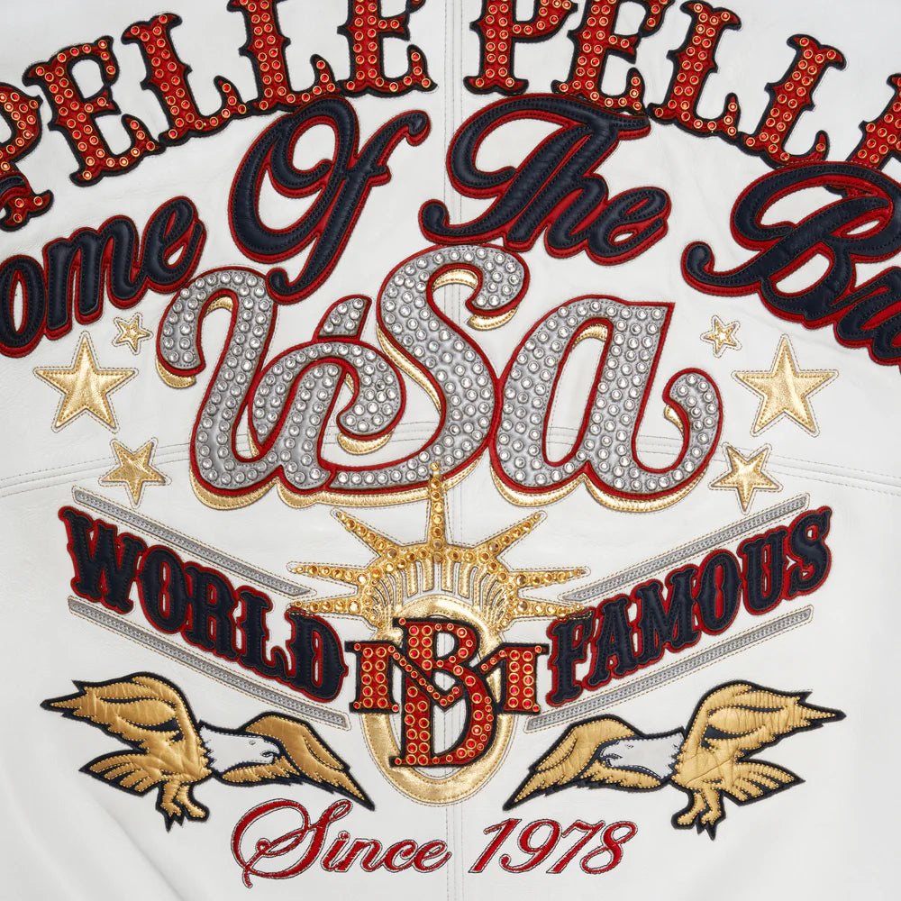 Stars and Stripes White Leather Jacket
