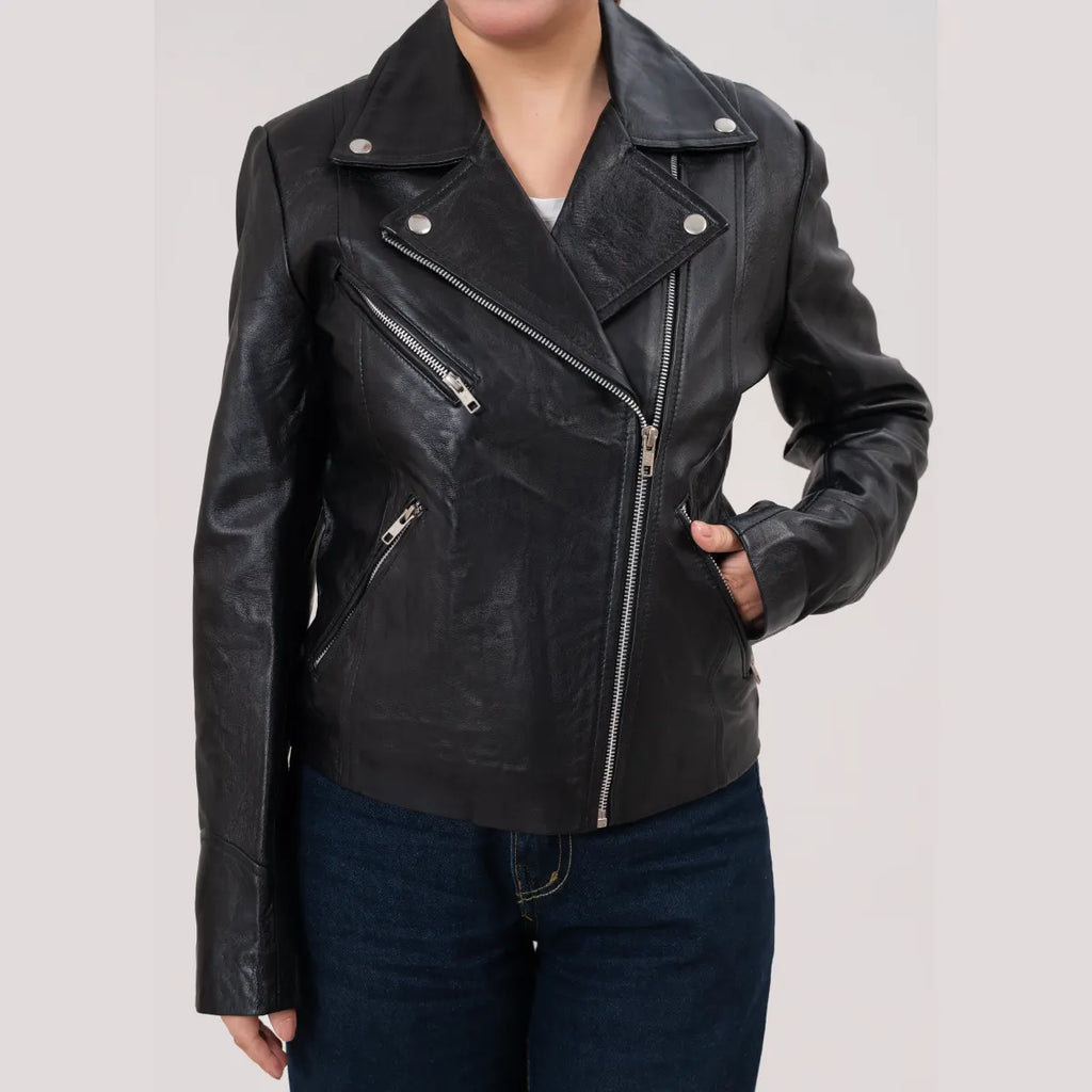Erika Women’s Black Double Rider Biker Leather Jacket