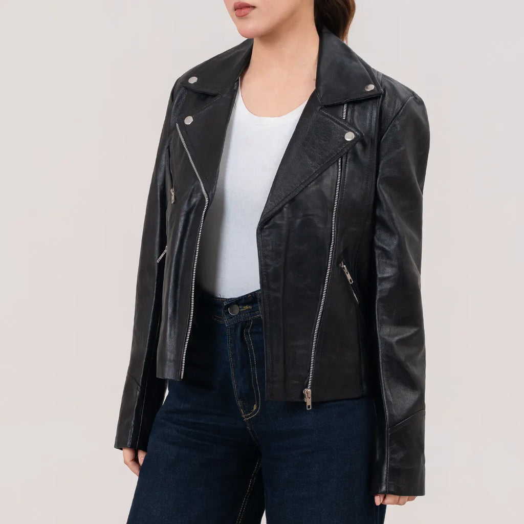 Erika Women’s Black Double Rider Biker Leather Jacket