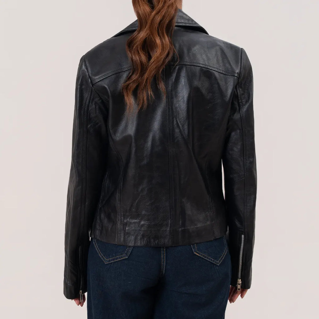 Erika Women’s Black Double Rider Biker Leather Jacket