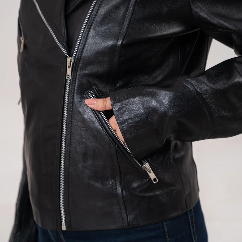 Erika Women’s Black Double Rider Biker Leather Jacket