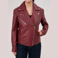 Helen Women’s Maroon Double Rider Biker Leather Jacket