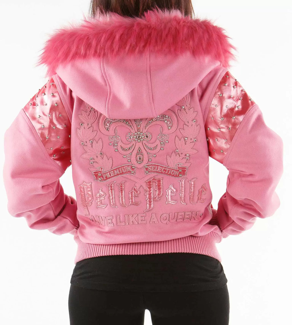 Pink Fur Hood Wool Jacket