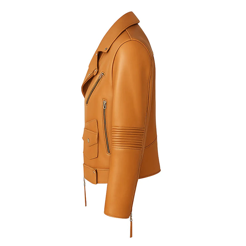 Men's Leather Biker Jacket with Zippers