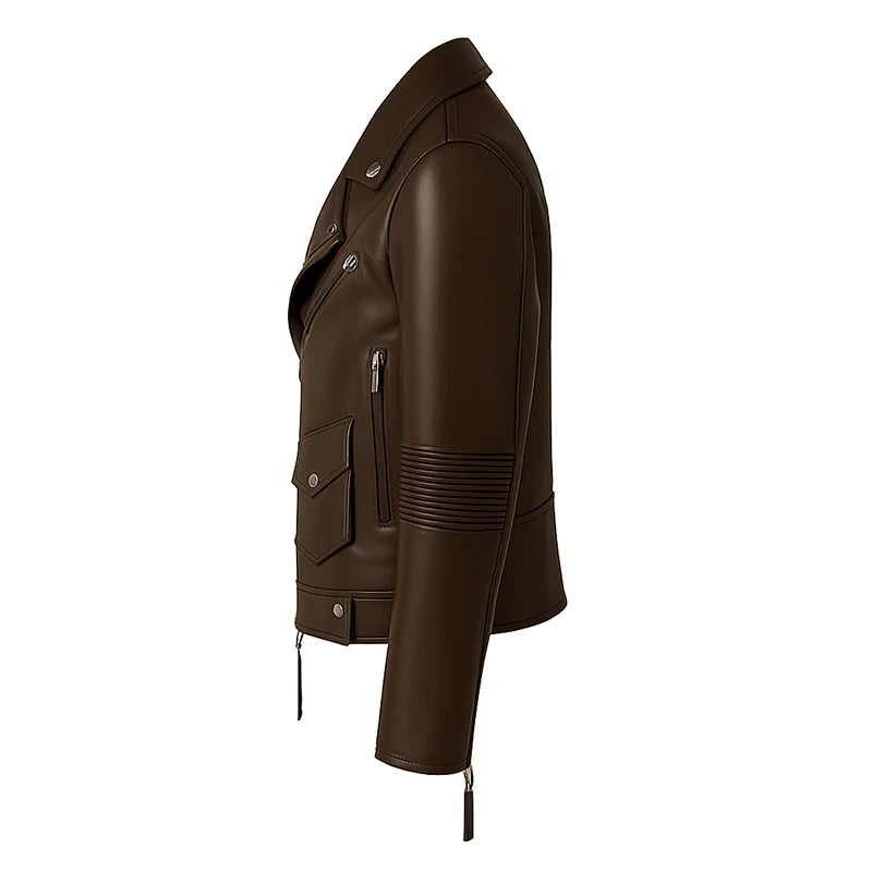 Men's Leather Biker Jacket with Zippers