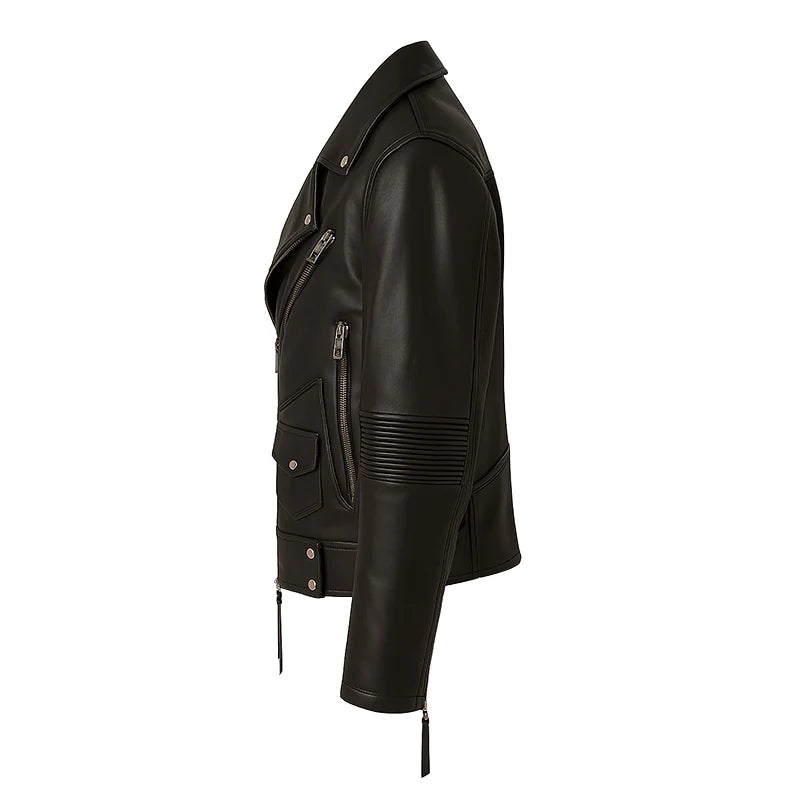 Men's Leather Biker Jacket with Zippers