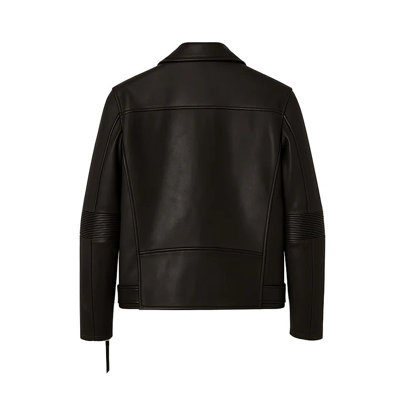 Men's Leather Biker Jacket with Zippers