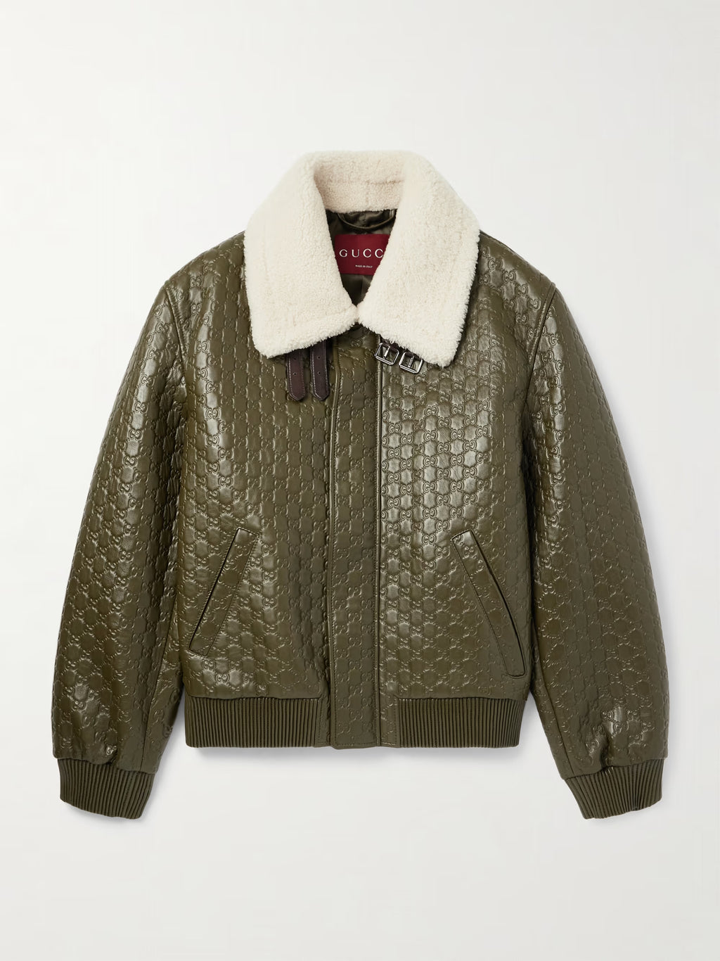 Shearling-Trimmed Logo-Debossed Leather Jacket