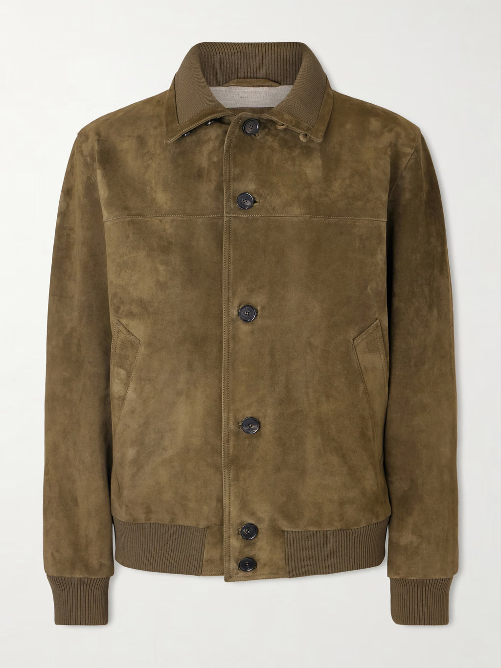 LORO PIANA Ribbed Knit-Trimmed Suede Bomber Jacket