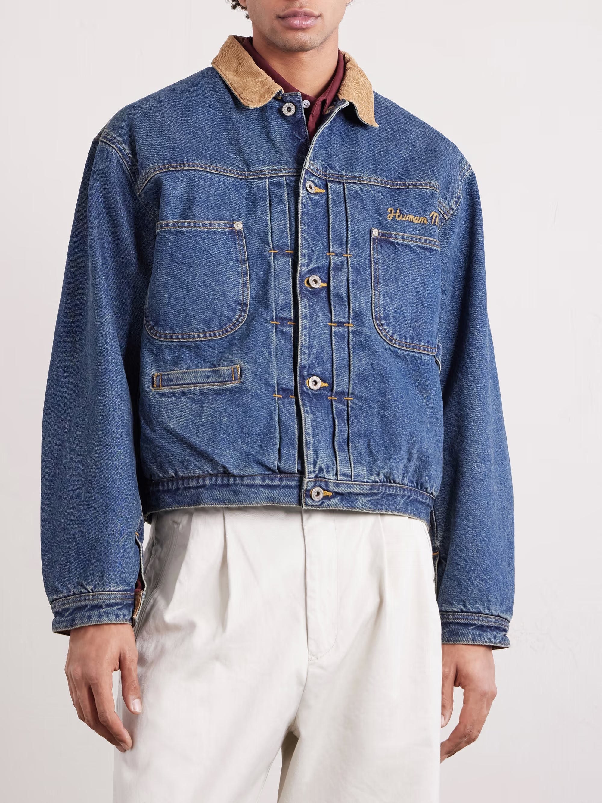 HUMAN MADE Corduroy-Trimmed Logo-Embroidered Denim Jacket