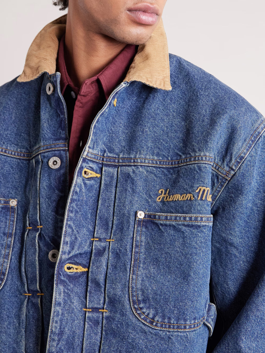 HUMAN MADE Corduroy-Trimmed Logo-Embroidered Denim Jacket