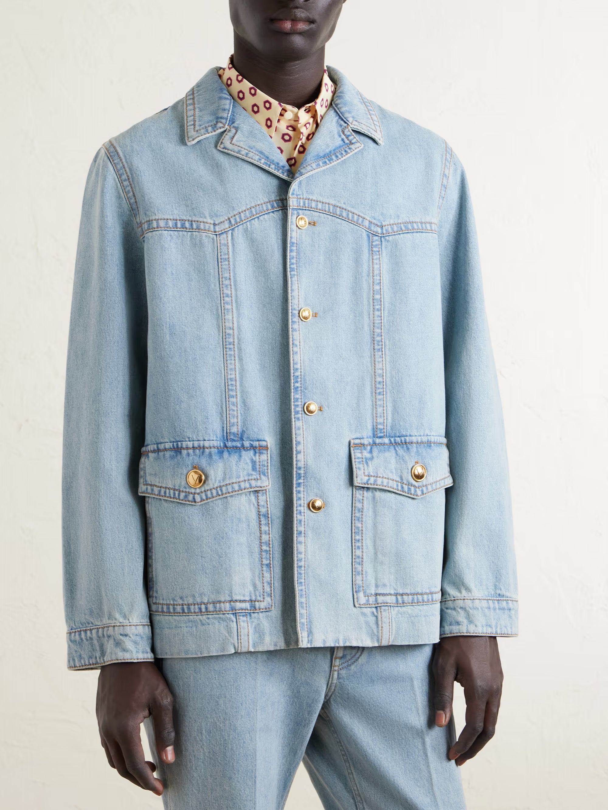 VALENTINO GARAVANI Camp-Collar Denim Jacket
