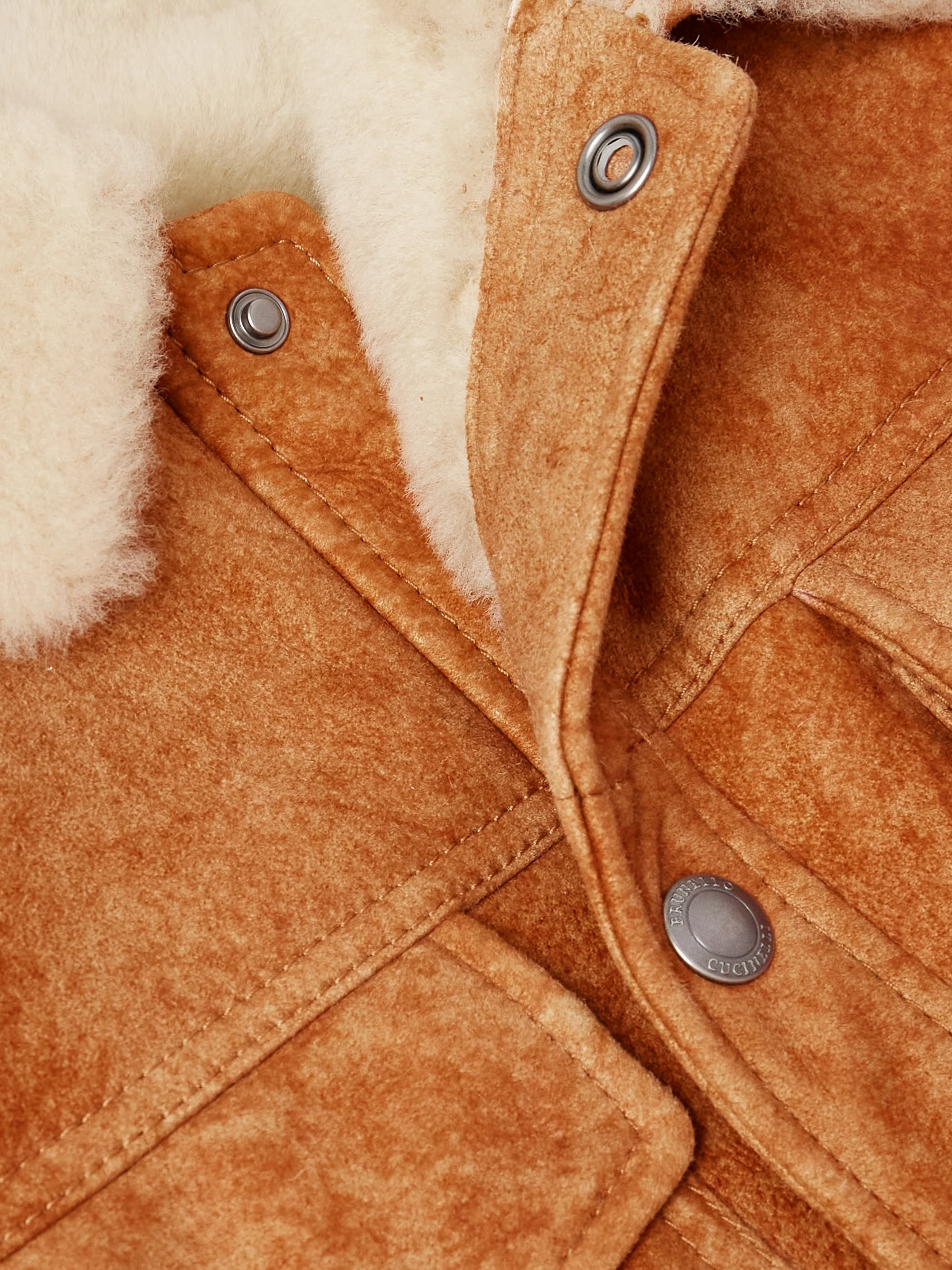BRUNELLO CUCINELLI Shearling-Trimmed Suede Trucker Jacket