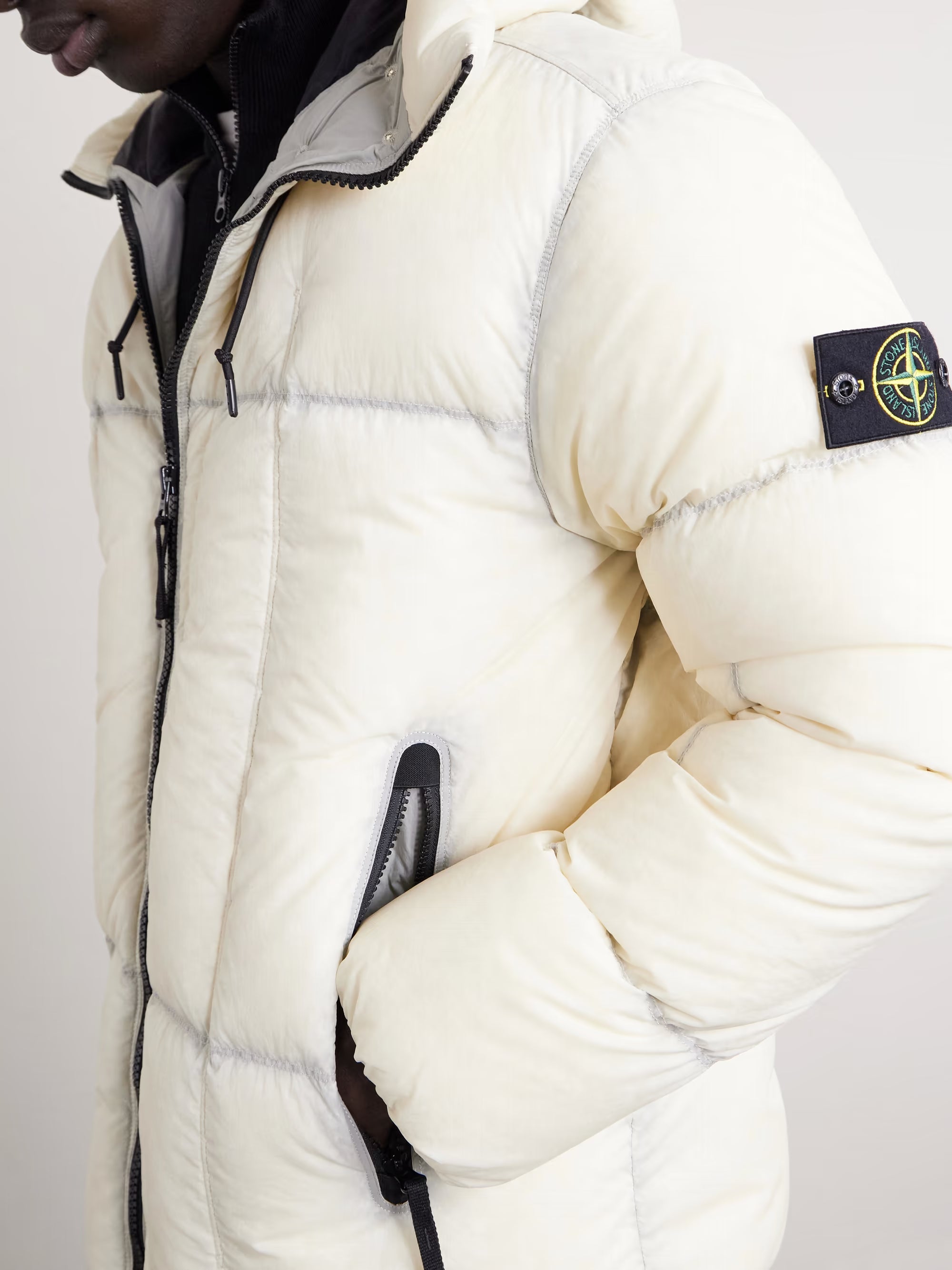 STONE ISLAND Logo-Appliquéd Quilted Nylon Hooded Down Jacket