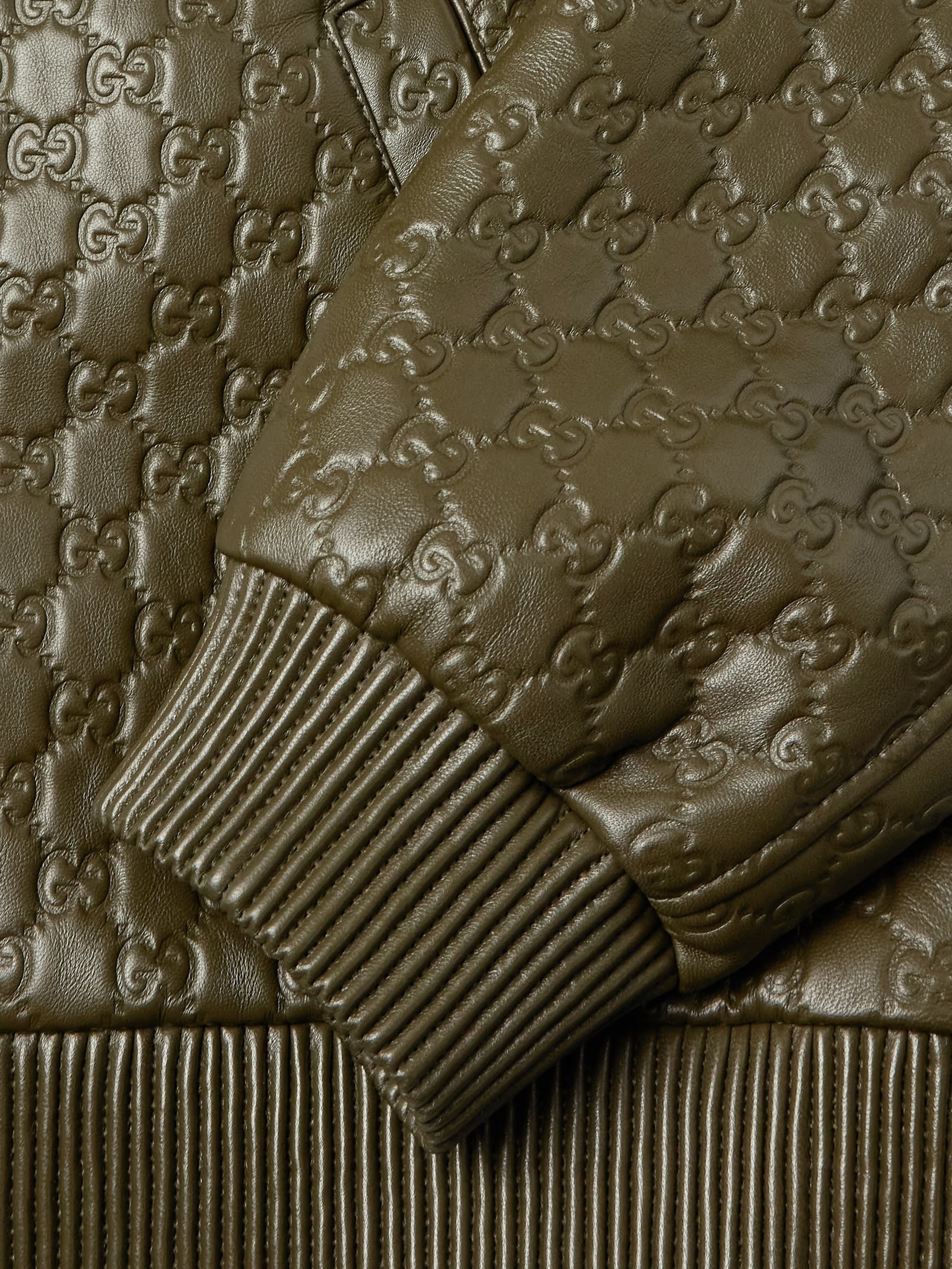 Shearling-Trimmed Logo-Debossed Leather Jacket