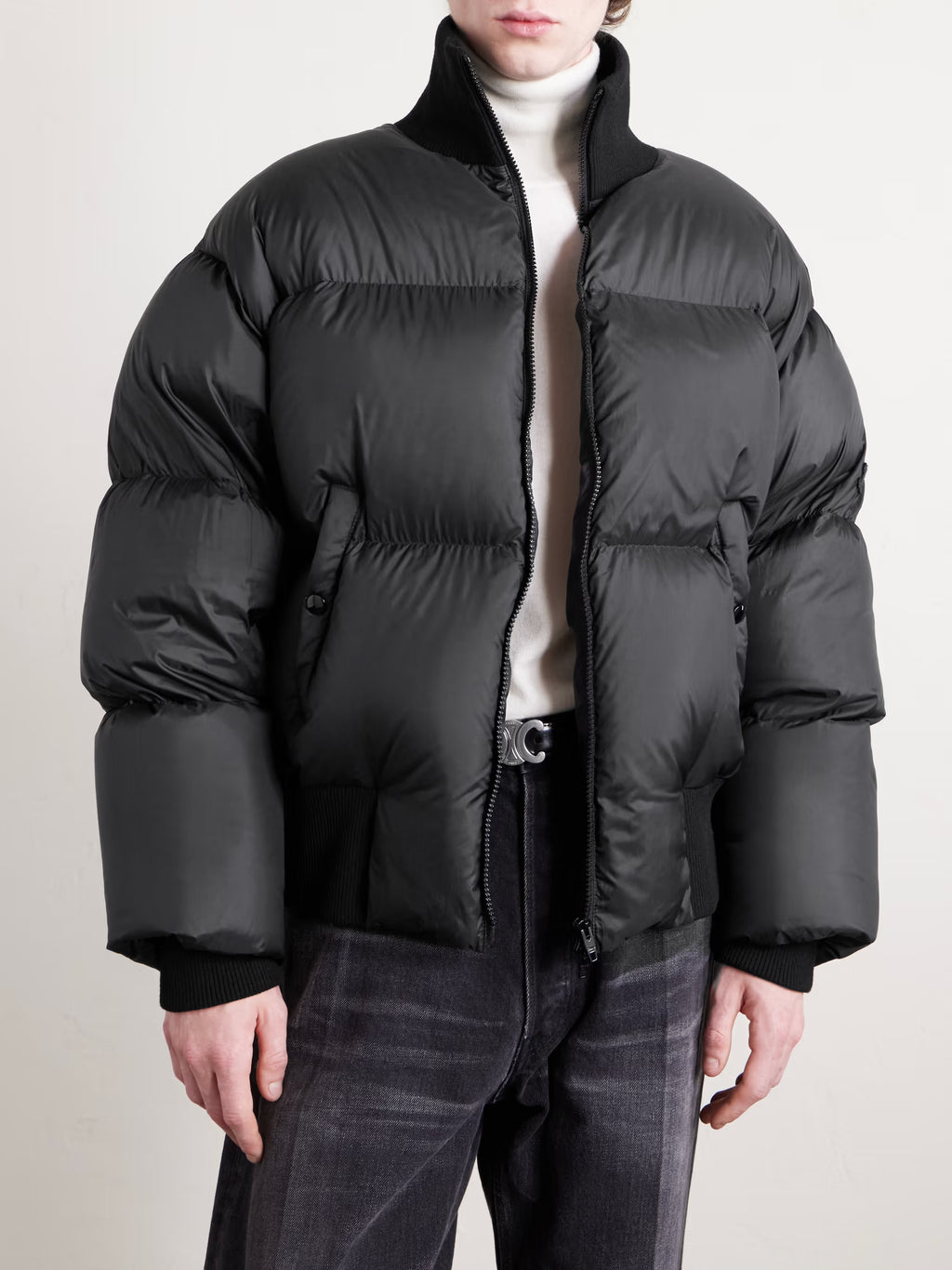 Mens Puffered Black Down Jacket