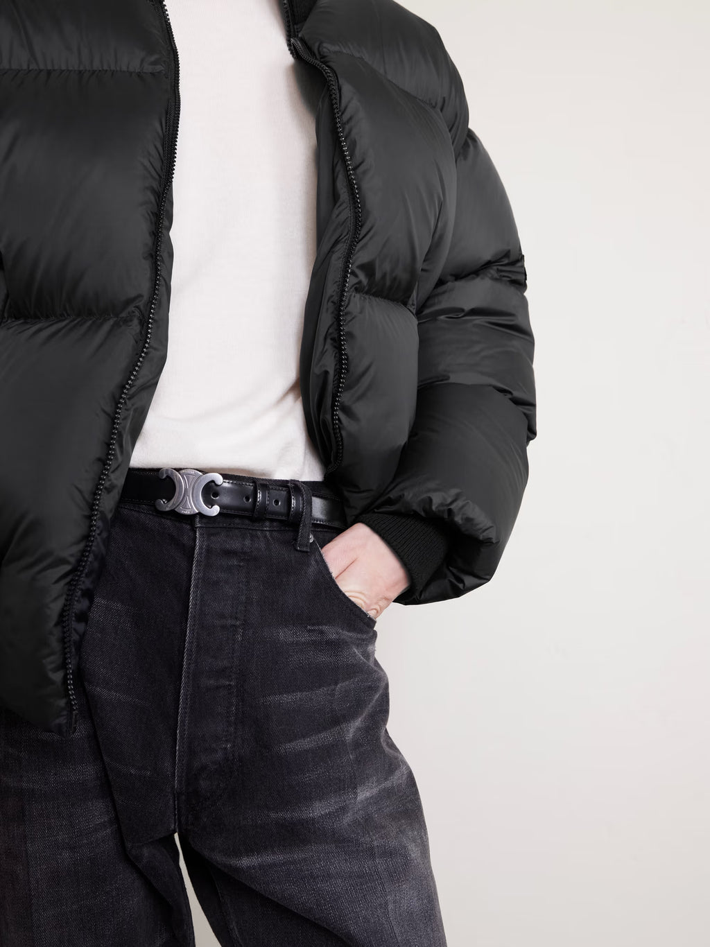Mens Puffered Black Down Jacket