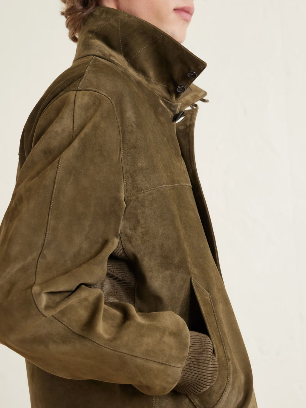 LORO PIANA Ribbed Knit-Trimmed Suede Bomber Jacket