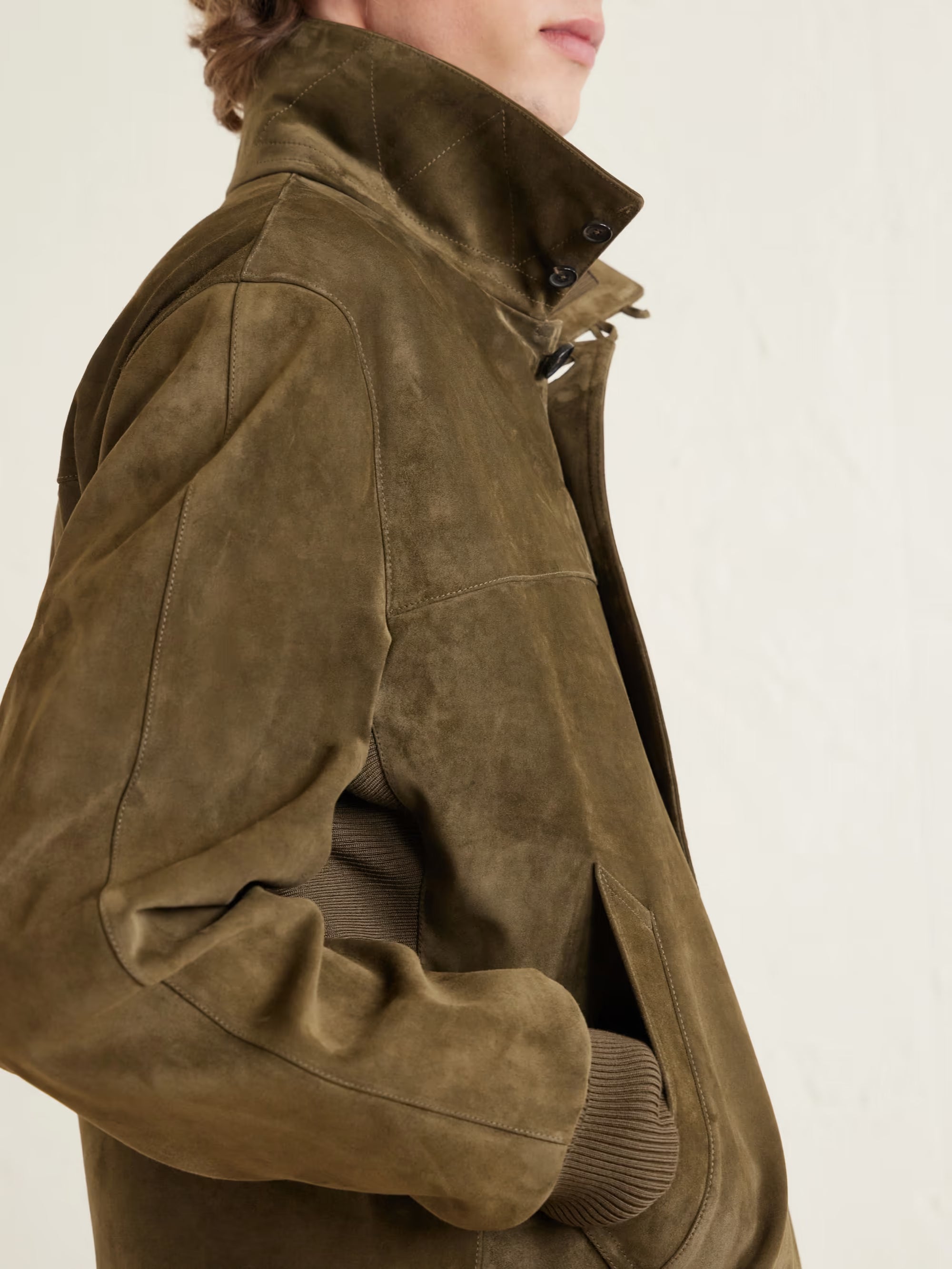 LORO PIANA Ribbed Knit-Trimmed Suede Bomber Jacket