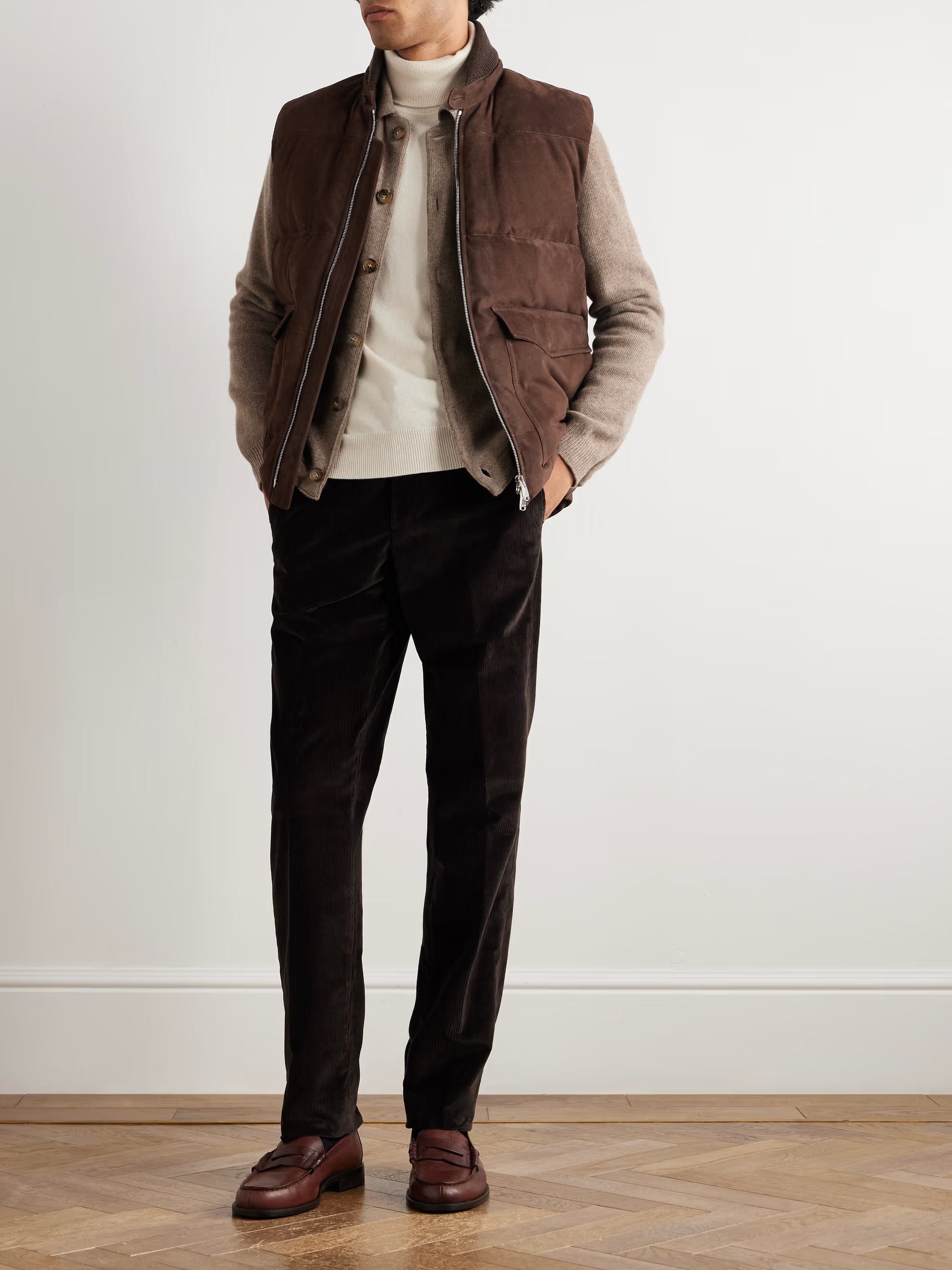 VALSTAR Locke Wool-Trimmed Quilted Suede Down Gilet