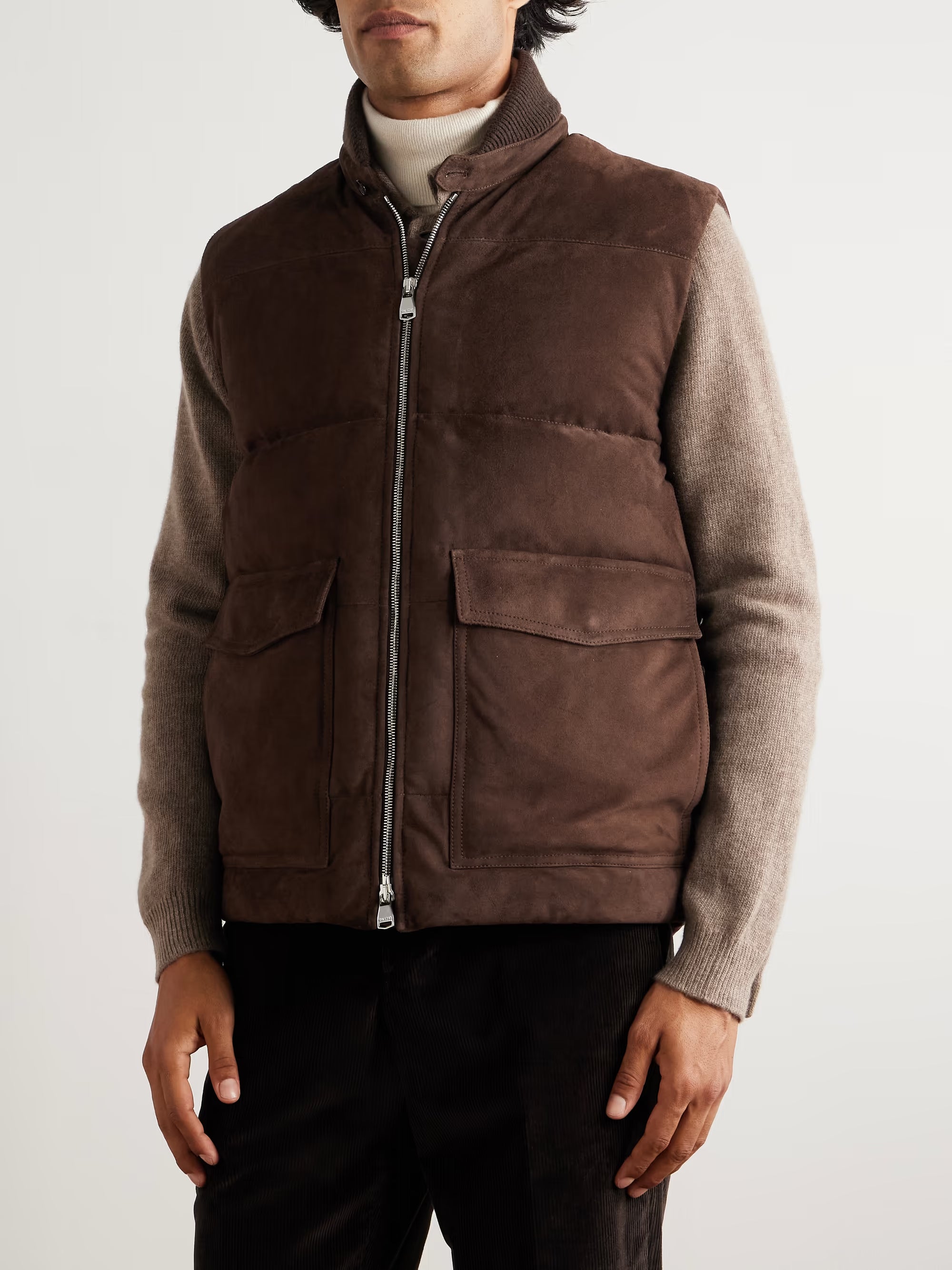 VALSTAR Locke Wool-Trimmed Quilted Suede Down Gilet