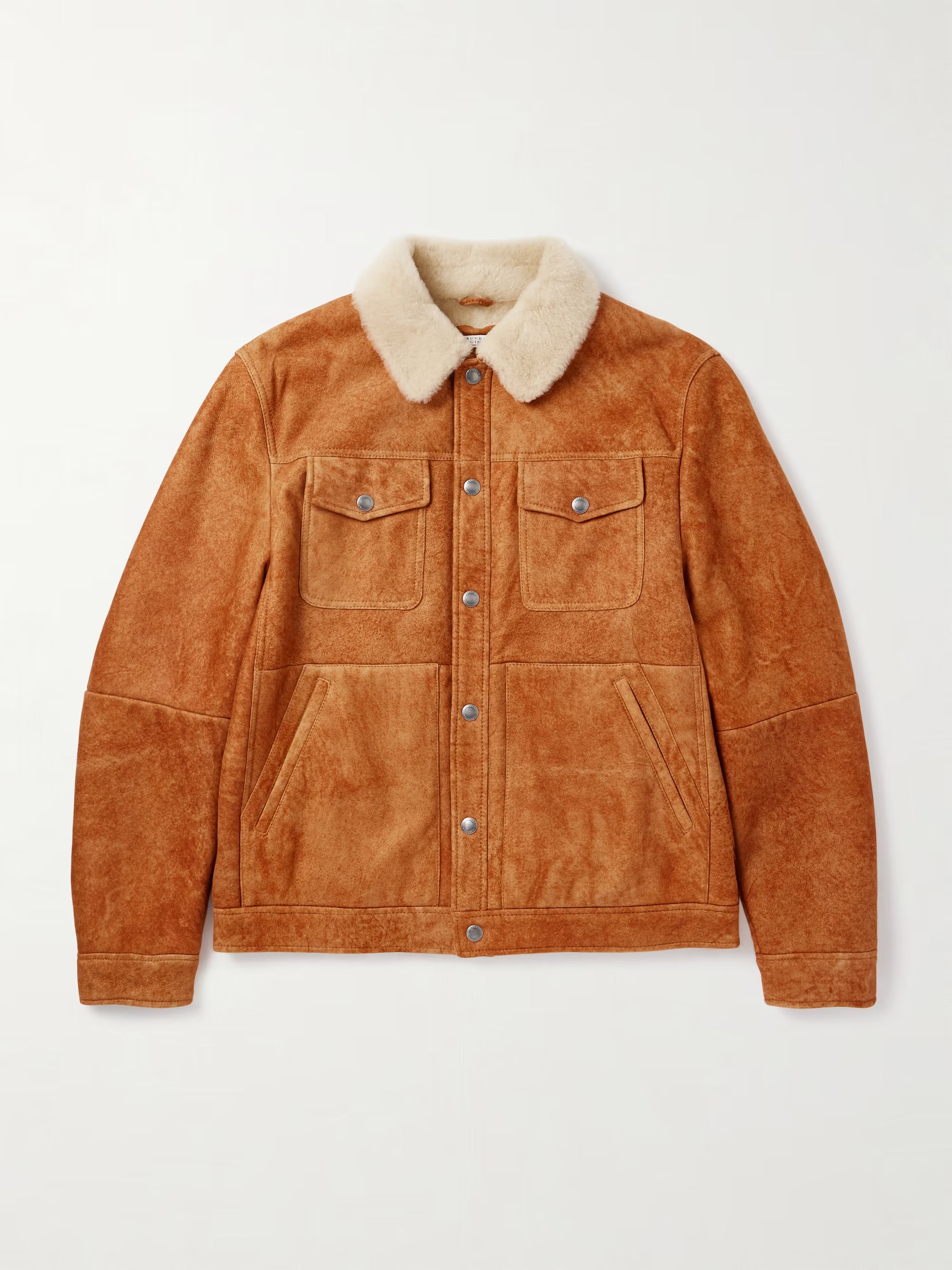 BRUNELLO CUCINELLI Shearling-Trimmed Suede Trucker Jacket