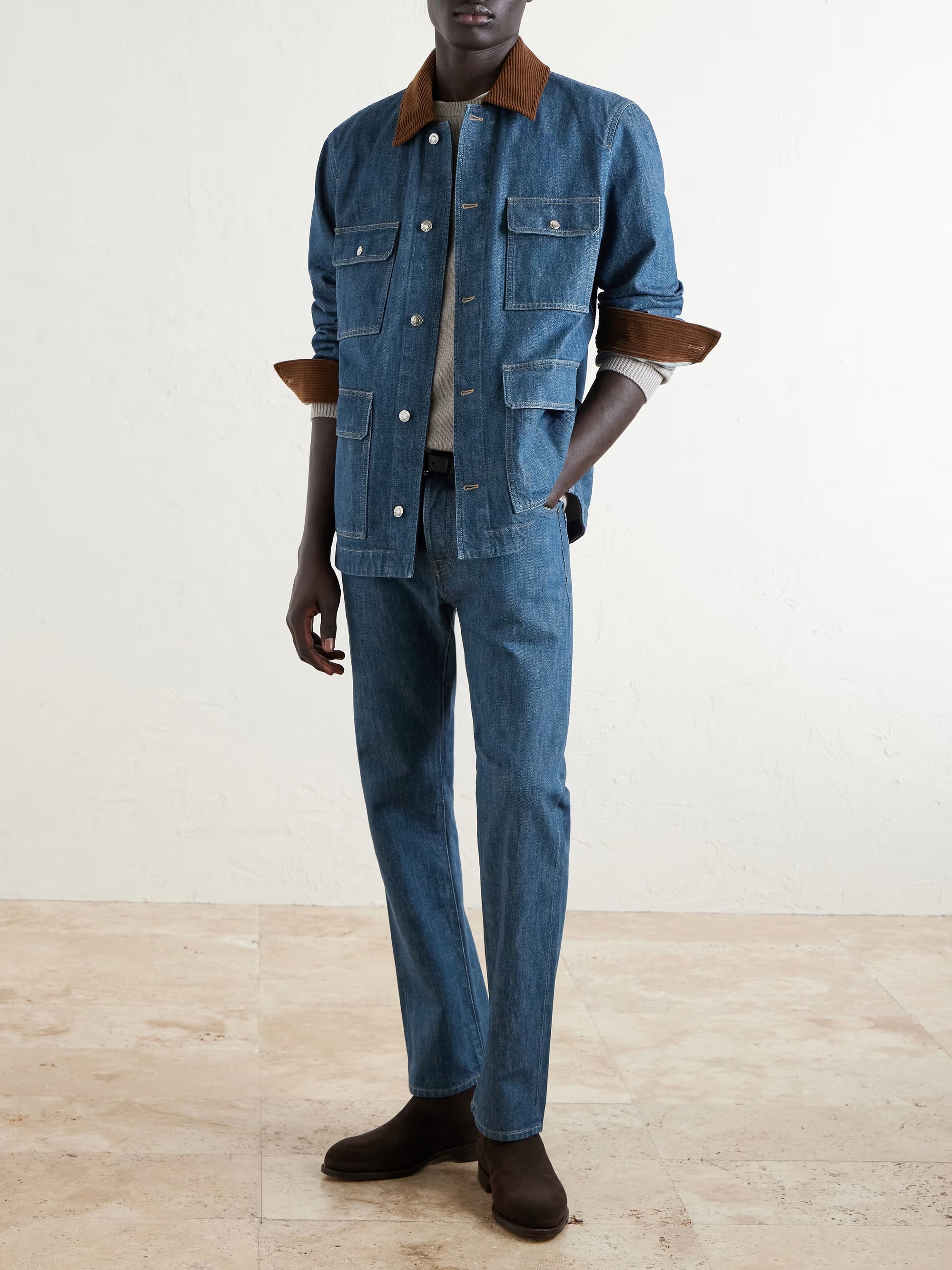 LORO PIANA Austin Corduroy-Trimmed Denim Jacket