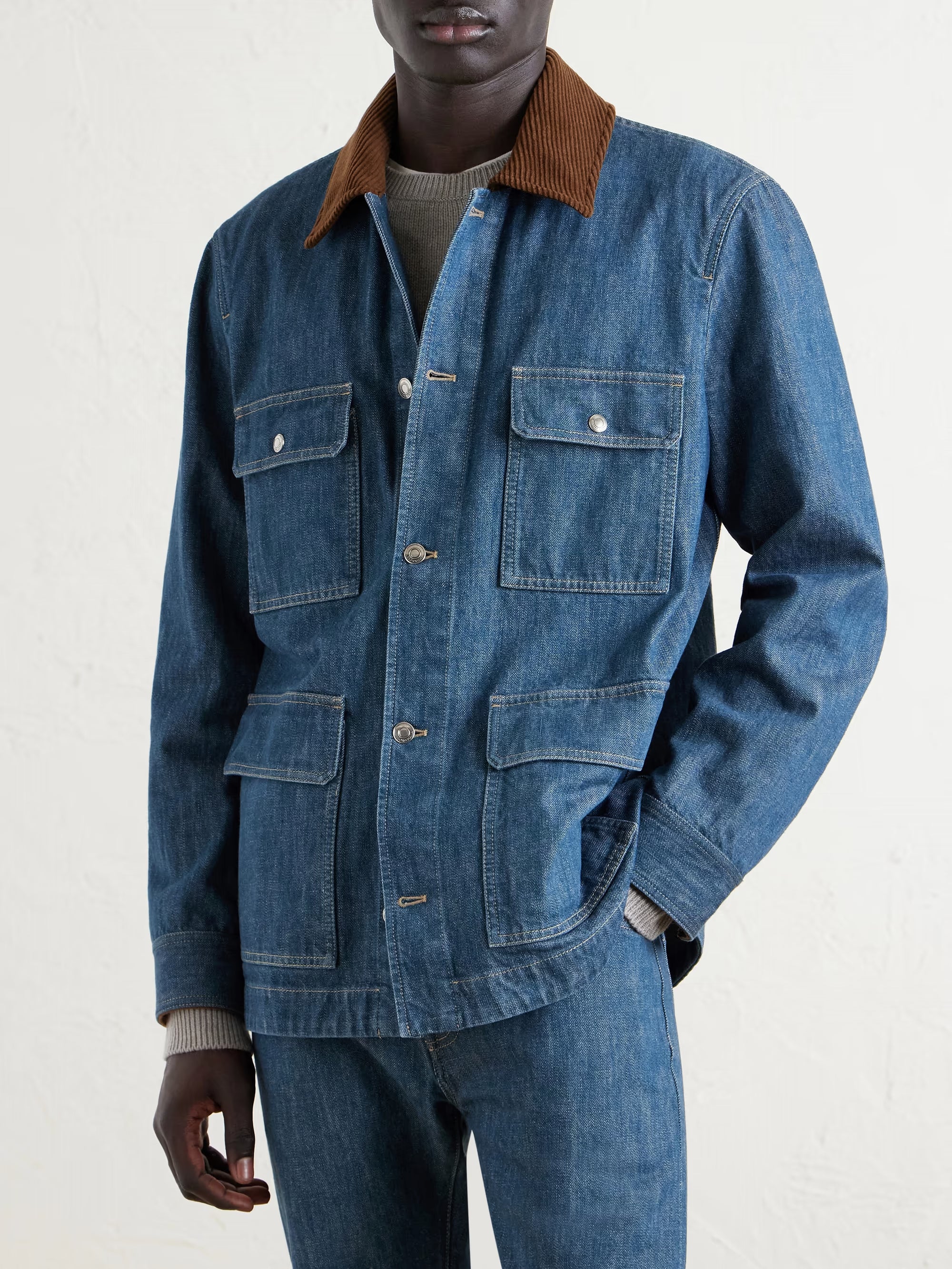 LORO PIANA Austin Corduroy-Trimmed Denim Jacket