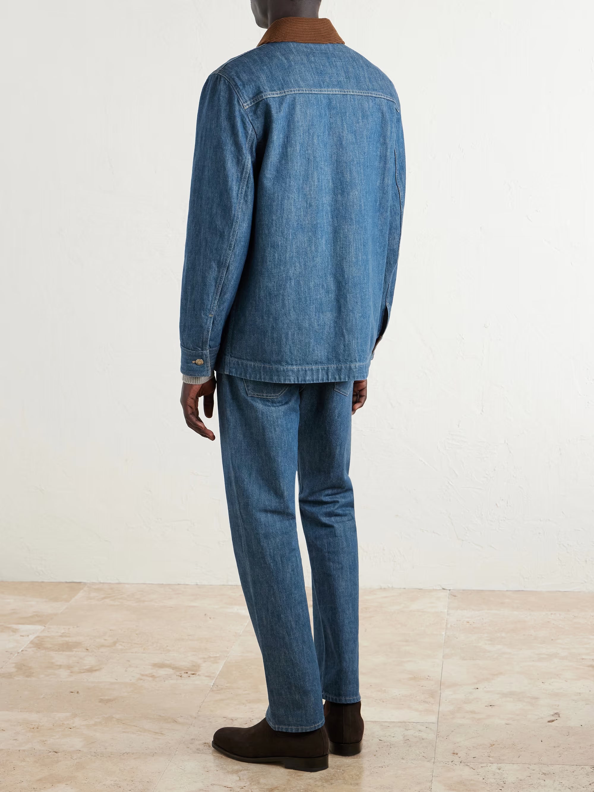 LORO PIANA Austin Corduroy-Trimmed Denim Jacket