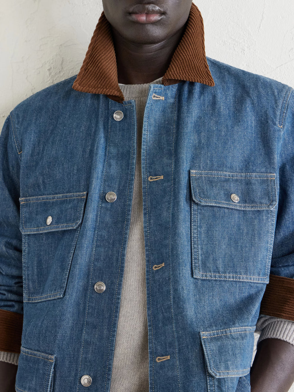 LORO PIANA Austin Corduroy-Trimmed Denim Jacket