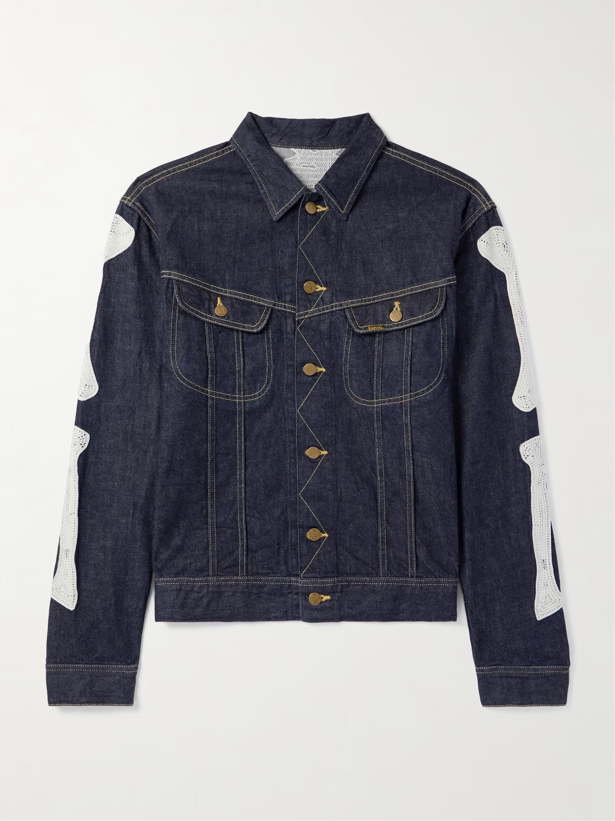 KAPITAL Crochet-Trimmed Denim Jacket