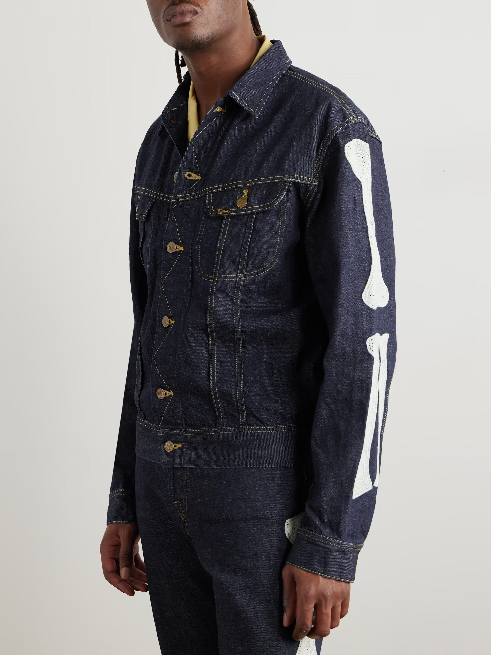 KAPITAL Crochet-Trimmed Denim Jacket