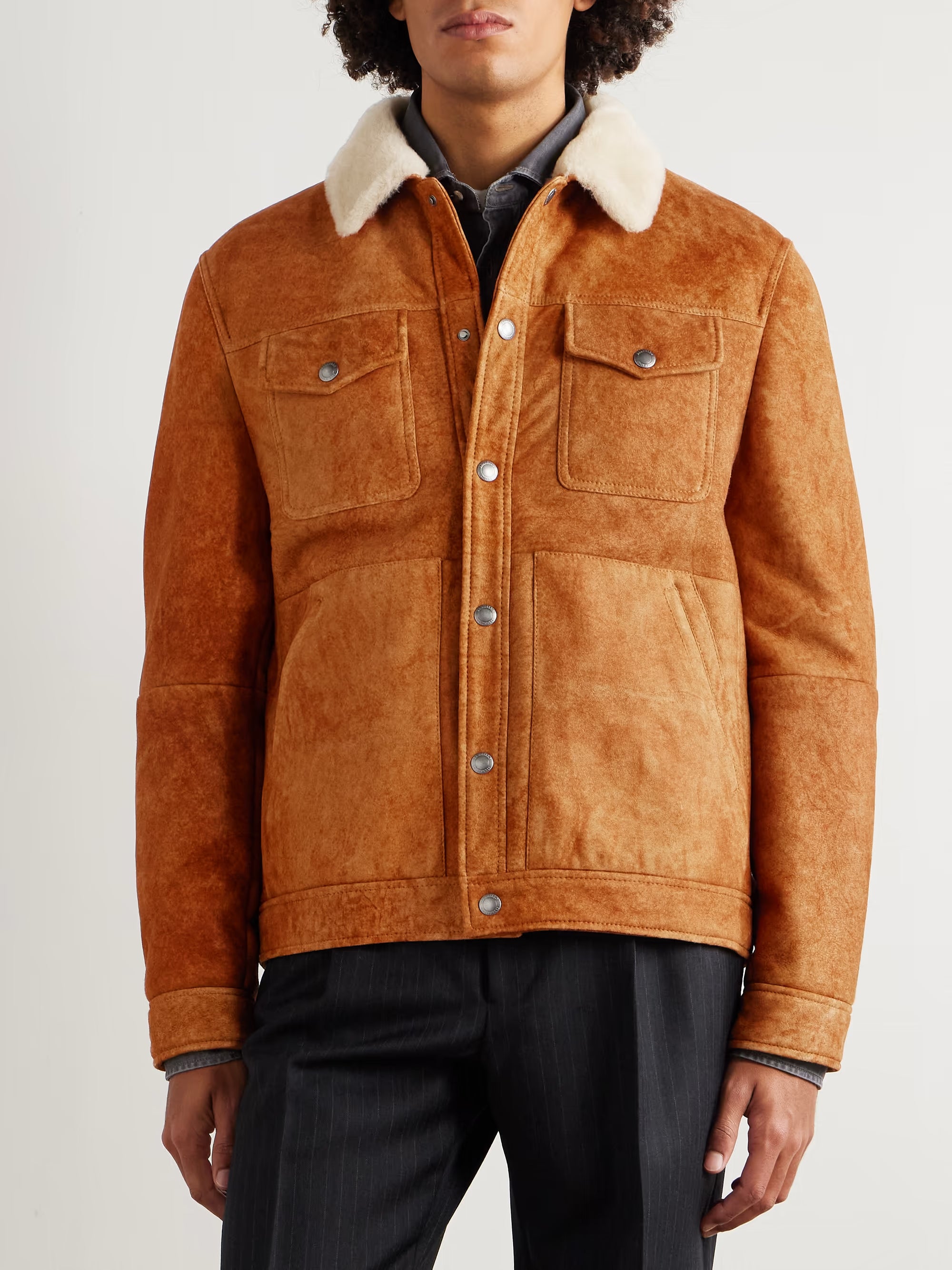 BRUNELLO CUCINELLI Shearling-Trimmed Suede Trucker Jacket